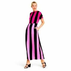 Christopher John Rogers Pink and Black Striped Maxi Dress